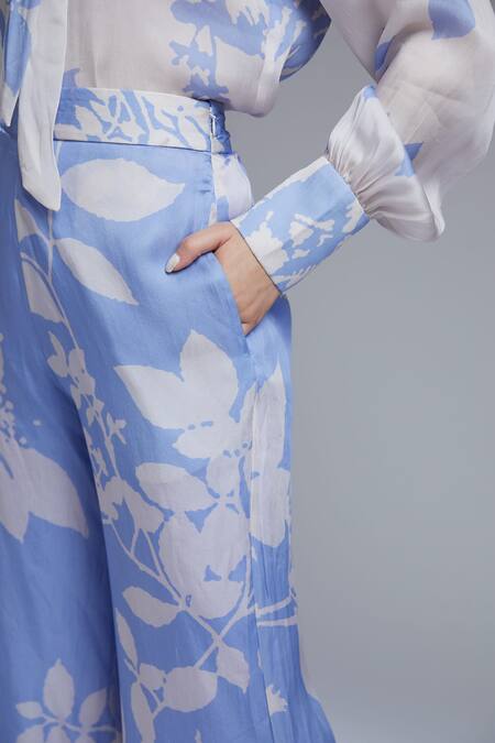 Koai_Blue Satin Silk Printed Palazzo For Kids_at_Aza_Fashions