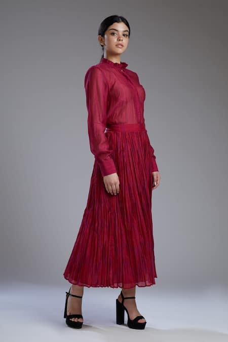 Koai_Maroon Chanderi Silk Skirt_Online_at_Aza_Fashions