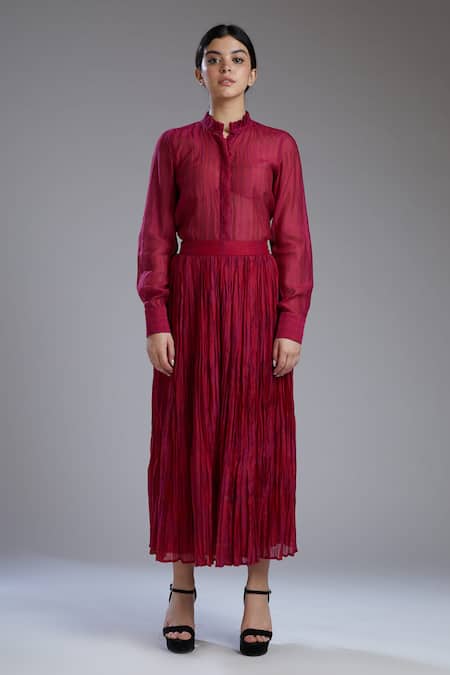Shop_Koai_Maroon Chanderi Silk Skirt_Online_at_Aza_Fashions