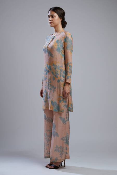 Koai_Pink Cotton Chanderi Silk Round Printed Kurta _Online_at_Aza_Fashions