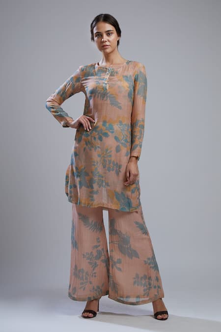 Buy_Koai_Pink Cotton Chanderi Silk Round Printed Kurta _Online_at_Aza_Fashions