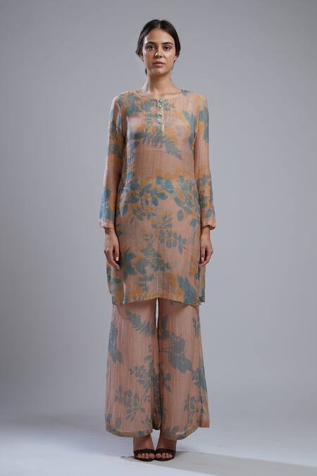 Shop_Koai_Pink Cotton Chanderi Silk Round Printed Kurta _Online_at_Aza_Fashions