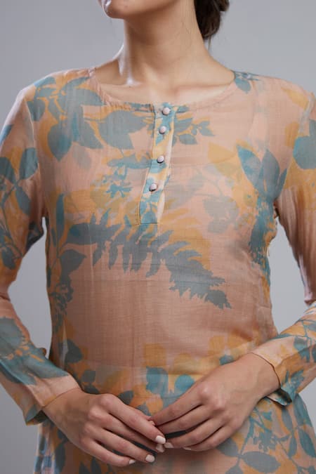 Koai_Pink Cotton Chanderi Silk Round Printed Kurta _at_Aza_Fashions