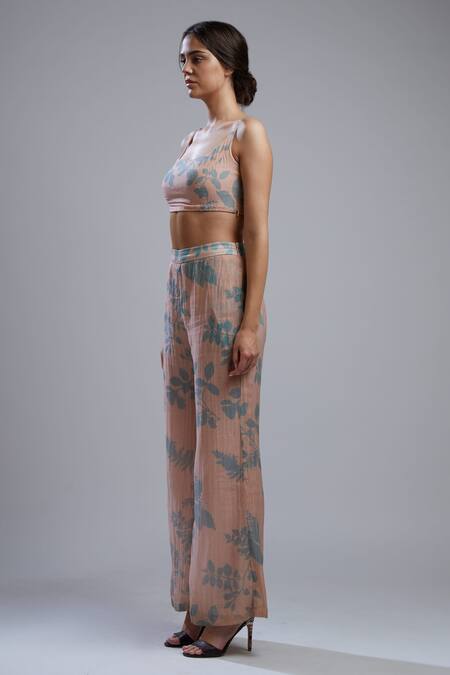 Koai Pink Chanderi Silk Printed Palazzo For Kids Online at Aza Fashions Koai_Pink Chanderi Silk Printed Palazzo For Kids_Online_at_Aza_Fashions