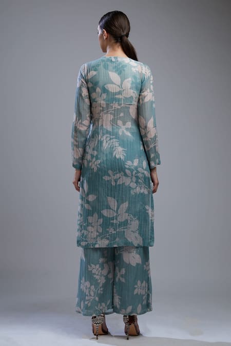 Shop Koai Blue Cotton Chanderi Silk Round Printed Kurta at Aza Fashions Shop_Koai_Blue Cotton Chanderi Silk Round Printed Kurta _at_Aza_Fashions