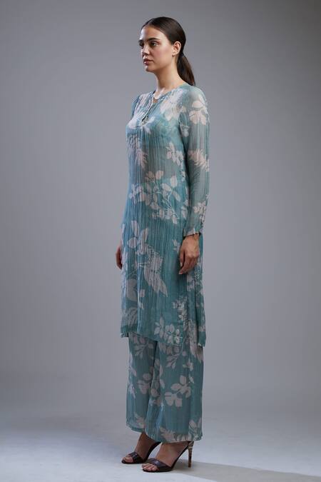 Koai Blue Cotton Chanderi Silk Round Printed Kurta Online at Aza Fashions Koai_Blue Cotton Chanderi Silk Round Printed Kurta _Online_at_Aza_Fashions