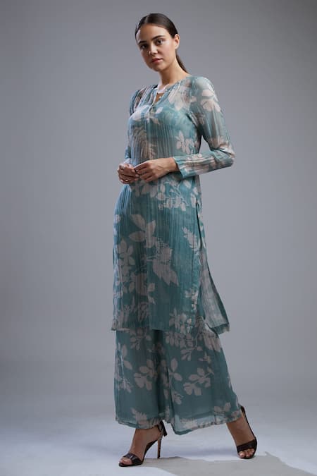Shop Koai Blue Cotton Chanderi Silk Round Printed Kurta Online at Aza Fashions Shop_Koai_Blue Cotton Chanderi Silk Round Printed Kurta _Online_at_Aza_Fashions