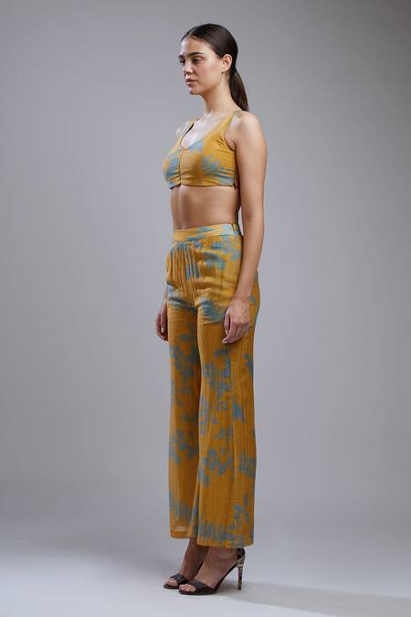 Koai_Yellow Cotton Chanderi Silk Printed Palazzo For Kids_Online_at_Aza_Fashions