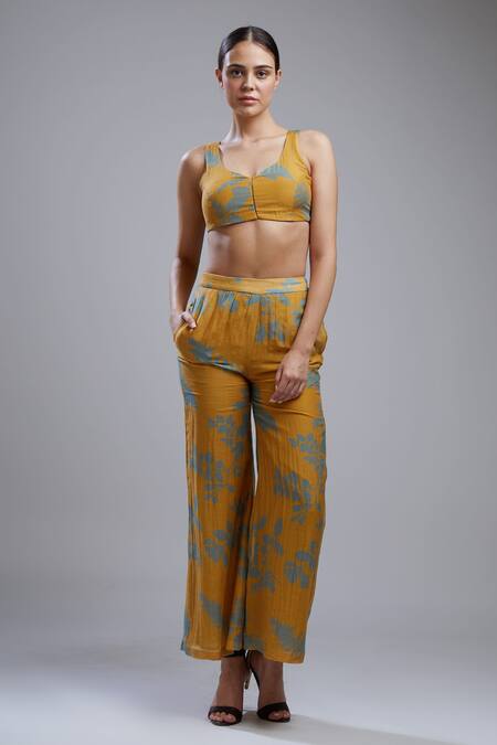 Buy_Koai_Yellow Cotton Chanderi Silk Printed Palazzo For Kids_Online_at_Aza_Fashions