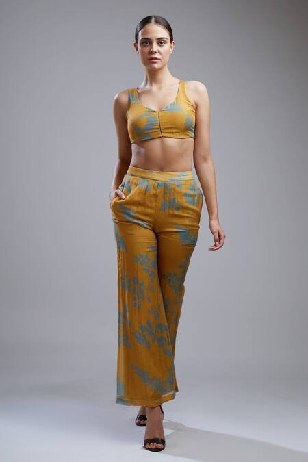 Shop_Koai_Yellow Cotton Chanderi Silk Printed Palazzo For Kids_Online_at_Aza_Fashions