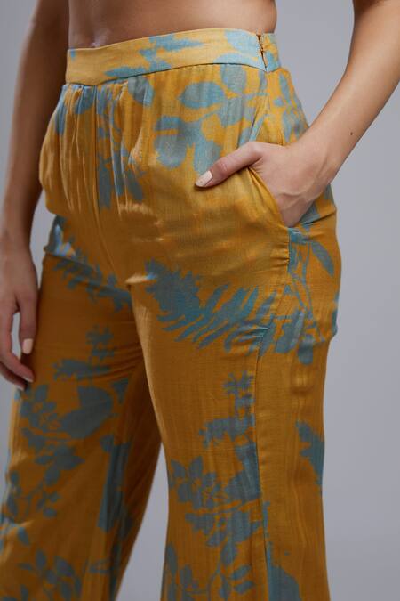 Koai_Yellow Cotton Chanderi Silk Printed Palazzo For Kids_at_Aza_Fashions