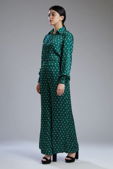 Buy Koai Green Silk Straight Collar Printed Shirt Online at Aza Fashions Buy_Koai_Green Silk Straight Collar Printed Shirt_Online_at_Aza_Fashions