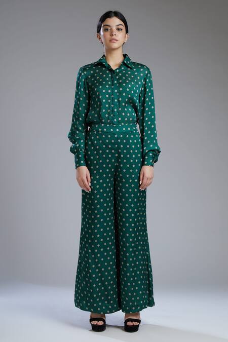 Shop_Koai_Green Silk Printed Palazzo For Kids_Online_at_Aza_Fashions