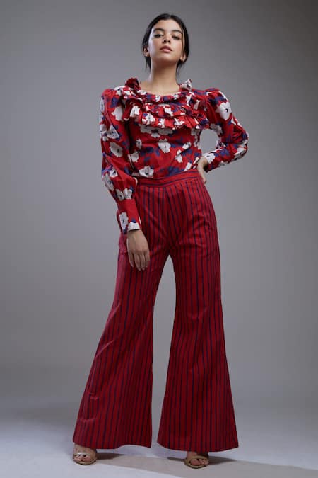 Buy Women Bell Bottom Pants - Solid Color High Waisted Slim Fit Wide Leg  Flare Pants Watermelon Red at Amazon.in