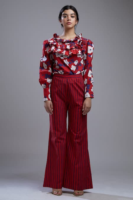 Buy_Koai_Red Cotton, Poplin Striped Bell Bottoms For Kids_Online_at_Aza_Fashions