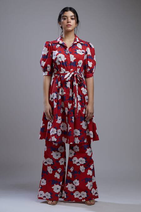 Buy_Koai_Red Poplin Cotton Floral Print Palazzo For Kids_Online_at_Aza_Fashions