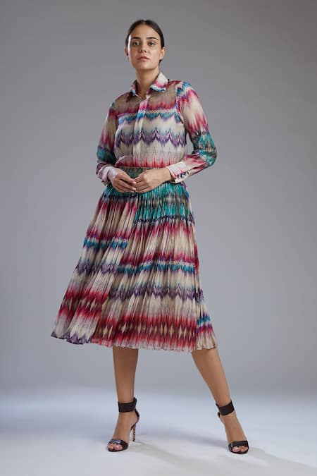 KoAi Printed Chanderi Silk Skirt 