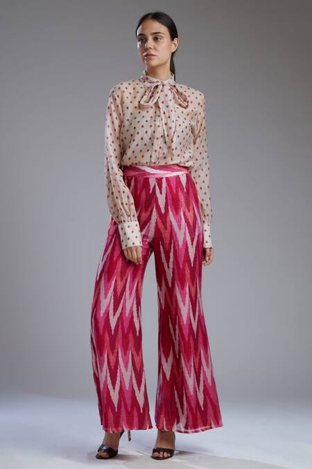 Shop Koai Pink Chanderi Silk Printed Palazzo For Kids Online at Aza Fashions Shop_Koai_Pink Chanderi Silk Printed Palazzo For Kids_Online_at_Aza_Fashions