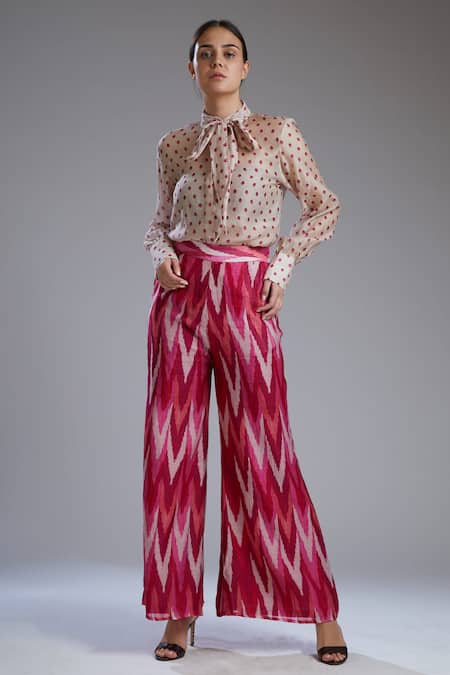 Buy_Koai_Beige Chanderi Silk Band Collar Printed Shirt _Online_at_Aza_Fashions