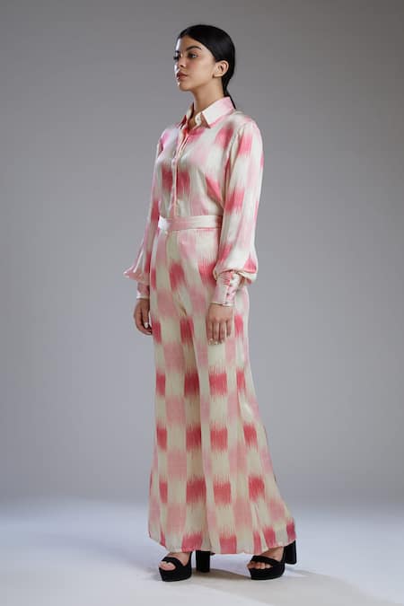 Koai_White Satin Printed Silk Palazzo For Kids_Online_at_Aza_Fashions