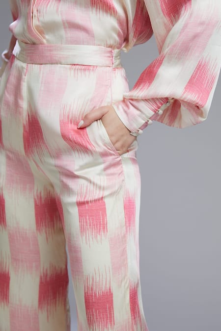 Koai_White Satin Printed Silk Palazzo For Kids_at_Aza_Fashions