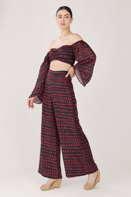 Koai_Green Chiffon Printed Flared Pant For Kids_Online_at_Aza_Fashions