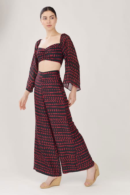 Shop_Koai_Green Chiffon Printed Flared Pant For Kids_Online_at_Aza_Fashions