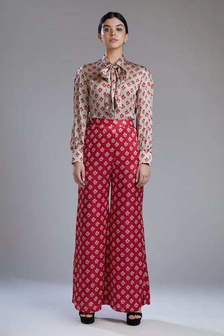 Buy_Koai_Red Silk Printed Palazzo For Kids_Online_at_Aza_Fashions