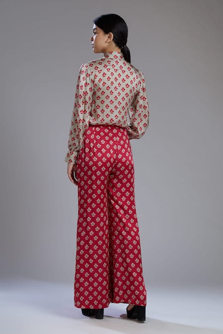 Shop_Koai_Red Silk Printed Palazzo For Kids_Online_at_Aza_Fashions