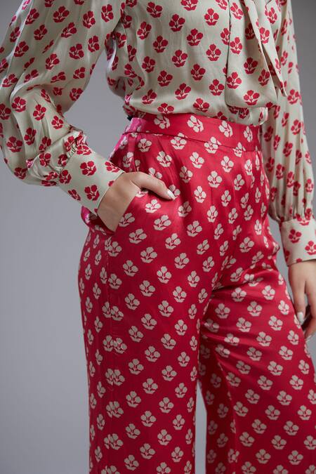 Koai_Red Silk Printed Palazzo For Kids_at_Aza_Fashions