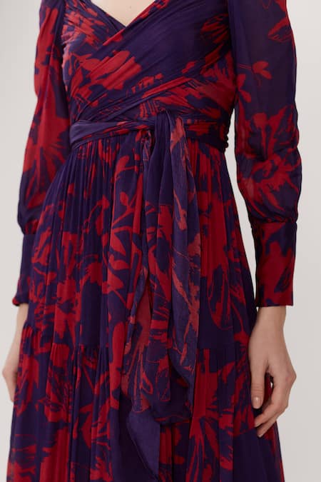 Buy Koai Purple Chiffon V Neck Floral Print Dress Online at Aza Fashions Buy_Koai_Purple Chiffon V Neck Floral Print Dress _Online_at_Aza_Fashions