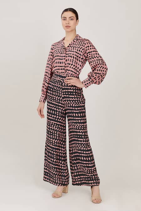Koai Pink Muslin Silk Printed Flared Pant