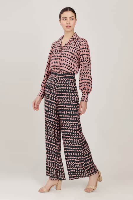 Koai_Pink Muslin Silk Spread Collar Abstract Print Shirt _Online_at_Aza_Fashions