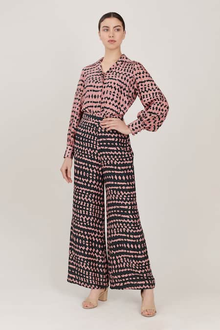 Buy_Koai_Pink Muslin Silk Spread Collar Abstract Print Shirt _Online_at_Aza_Fashions