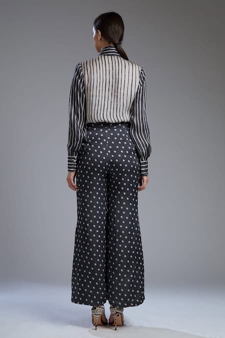Shop_KoAi_Black Satin Silk Polka Dot Pant For Kids_at_Aza_Fashions