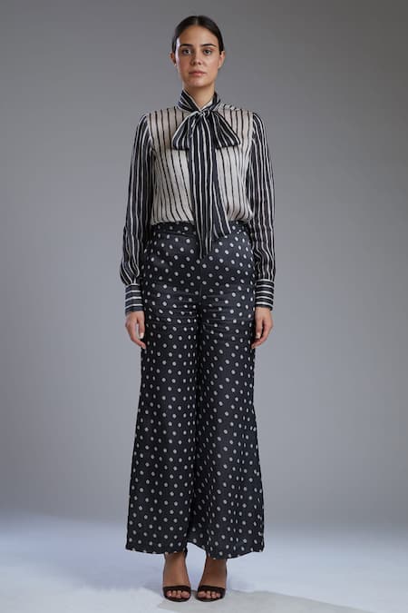 Buy_KoAi_Black Satin Silk Polka Dot Pant For Kids_Online_at_Aza_Fashions