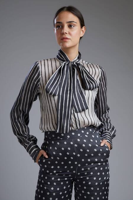 Shop_KoAi_Black Satin Silk Polka Dot Pant For Kids_Online_at_Aza_Fashions