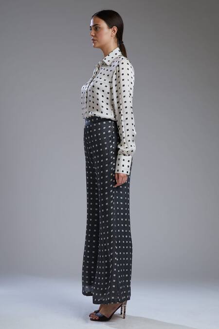 Koai_White Satin Silk Shirt Collar Polka Square_Online_at_Aza_Fashions