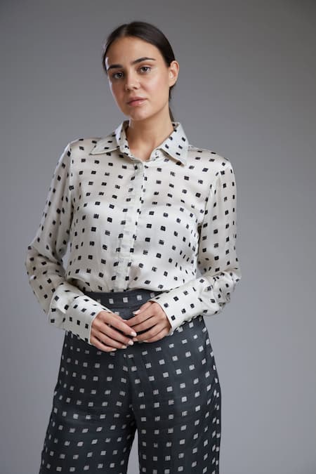 Satin polka-dot blouse - Women