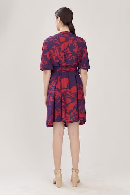 Shop Koai Purple Georgette Round Floral Print Dress at Aza Fashions Shop_Koai_Purple Georgette Round Floral Print Dress _at_Aza_Fashions