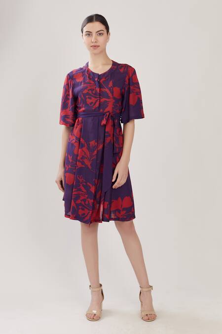 Buy Koai Purple Georgette Round Floral Print Dress Online at Aza Fashions Buy_Koai_Purple Georgette Round Floral Print Dress _Online_at_Aza_Fashions