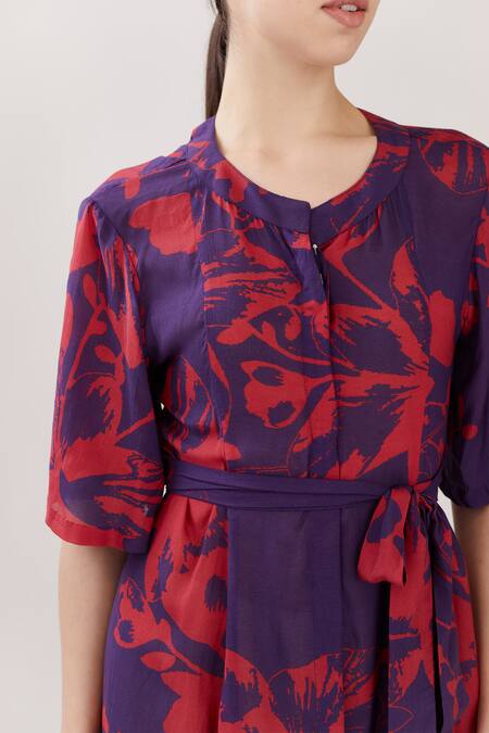 Shop Koai Purple Georgette Round Floral Print Dress Online at Aza Fashions Shop_Koai_Purple Georgette Round Floral Print Dress _Online_at_Aza_Fashions