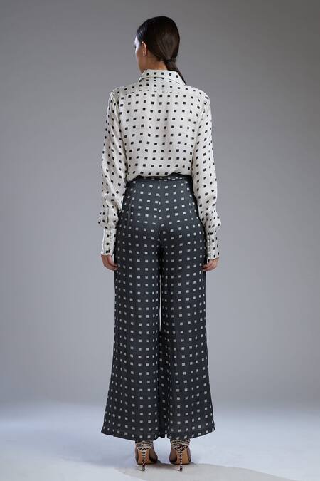 Shop_KoAi_Black Silk Polka Square Pant For Kids_at_Aza_Fashions