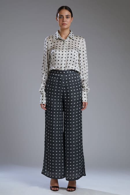 Shop_KoAi_Black Silk Polka Square Pant For Kids_Online_at_Aza_Fashions