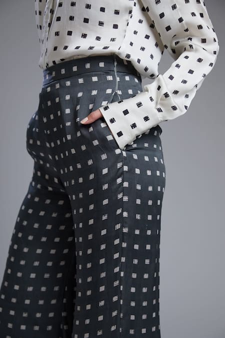 KoAi_Black Silk Polka Square Pant For Kids_at_Aza_Fashions