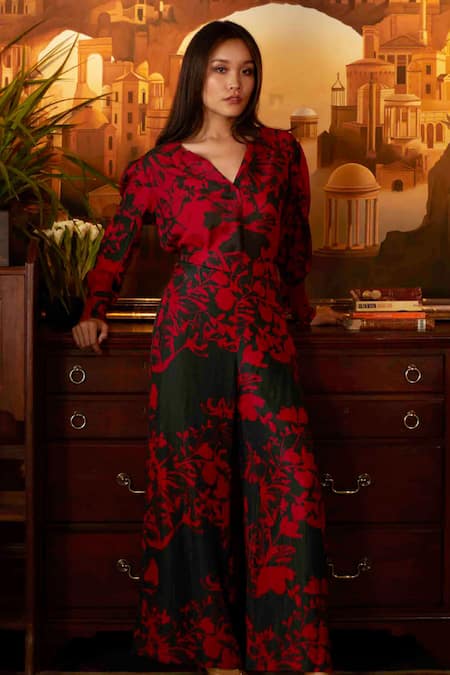 Koai Green Muslin Silk Floral Print Pant 