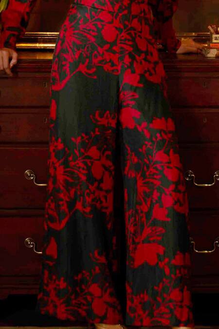 Koai_Green Muslin Silk Floral Print Pant_Online_at_Aza_Fashions