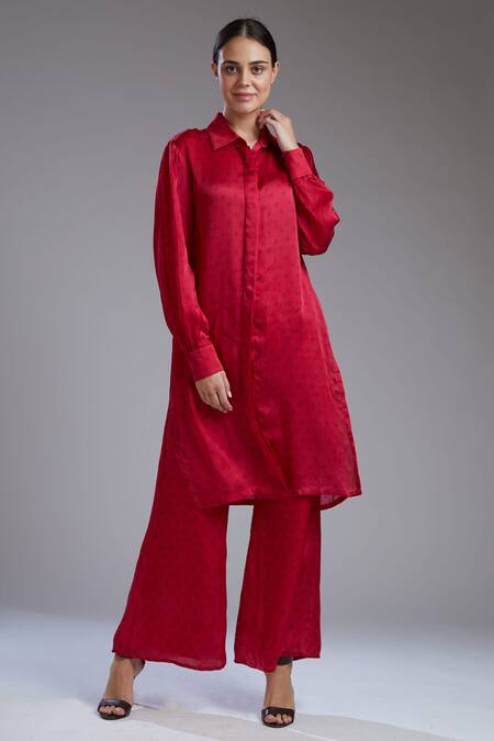 Koai_Red Satin Silk Tunic_Online_at_Aza_Fashions