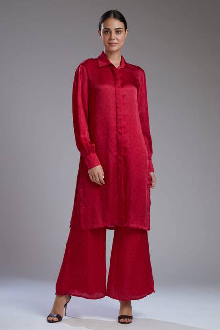 Shop_Koai_Red Satin Silk Tunic_Online_at_Aza_Fashions