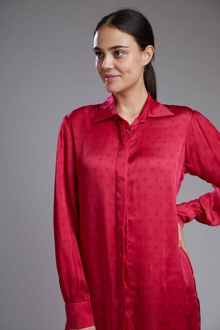 Koai_Red Satin Silk Tunic_at_Aza_Fashions